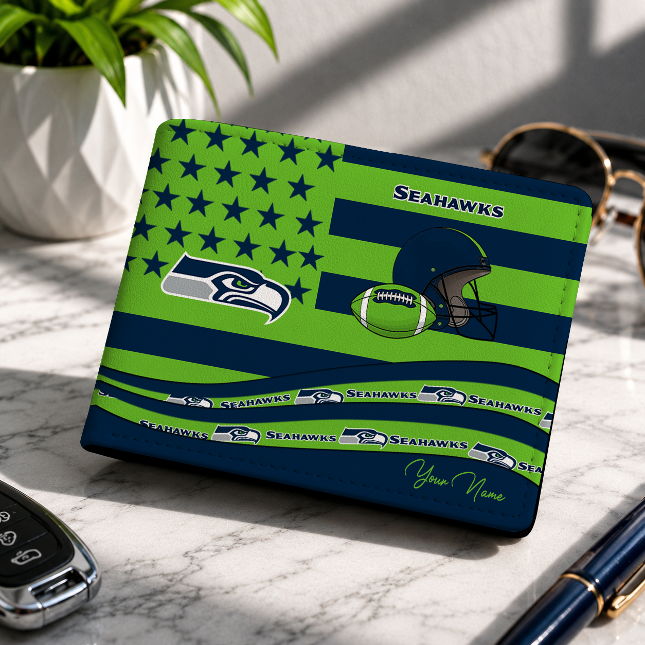 FINAL SALE - NEW CUSTOMIZED NFL06 SSH SEATTLE SEAHAWKS LEATHER WALLET