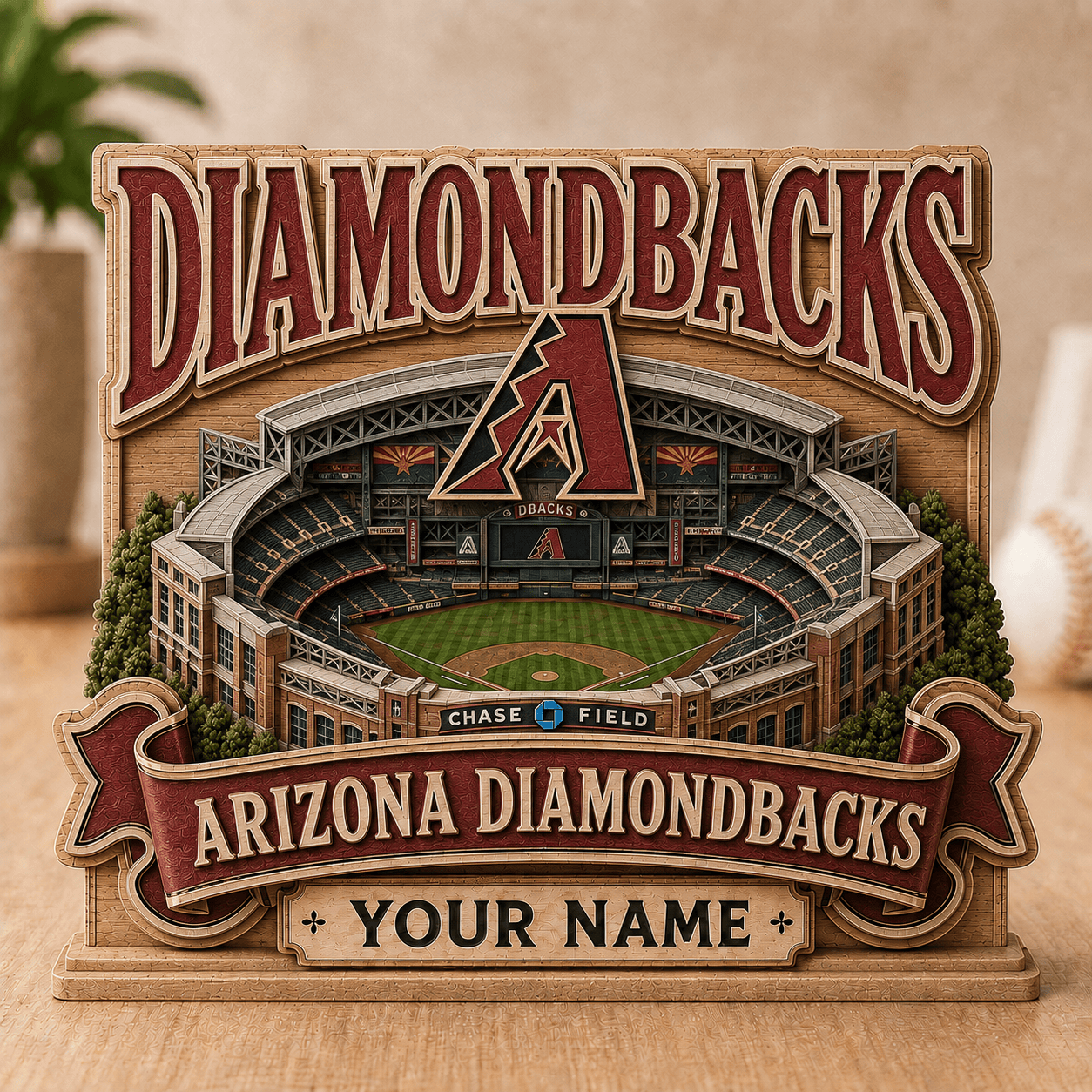 FLASH SALE - NEW CUSTOMIZED MLB07 ADS ARIZONA DIAMONDBACKS 3-LAYER WOODEN BLOCK