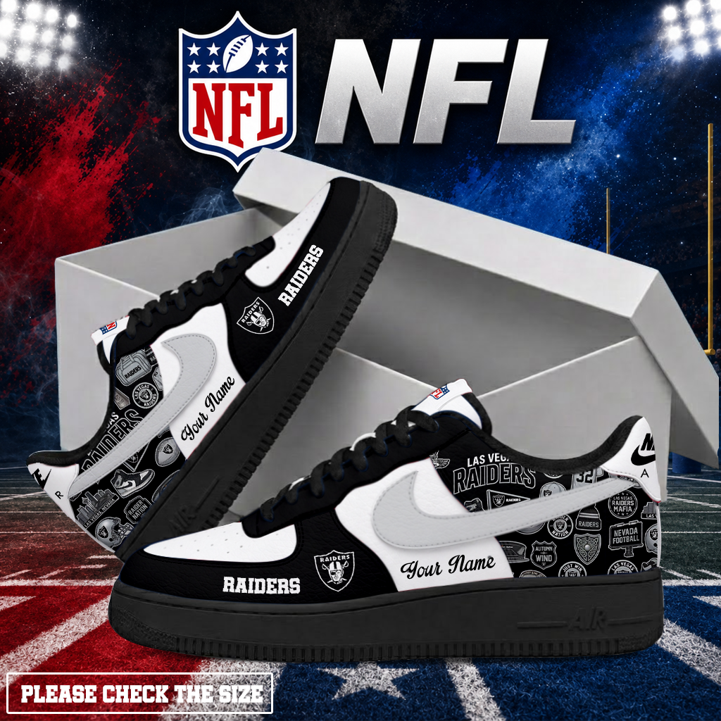 FINAL SALE - NEW CUSTOMIZED NFL07 LVR LAS VEGAS RAIDERS AF1 SHOES