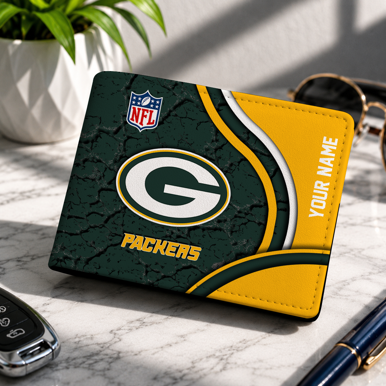 LIMITED EDITION - NEW CUSTOMIZED NFL08 GBP GREEN BAY PACKERS LEATHER WALLET