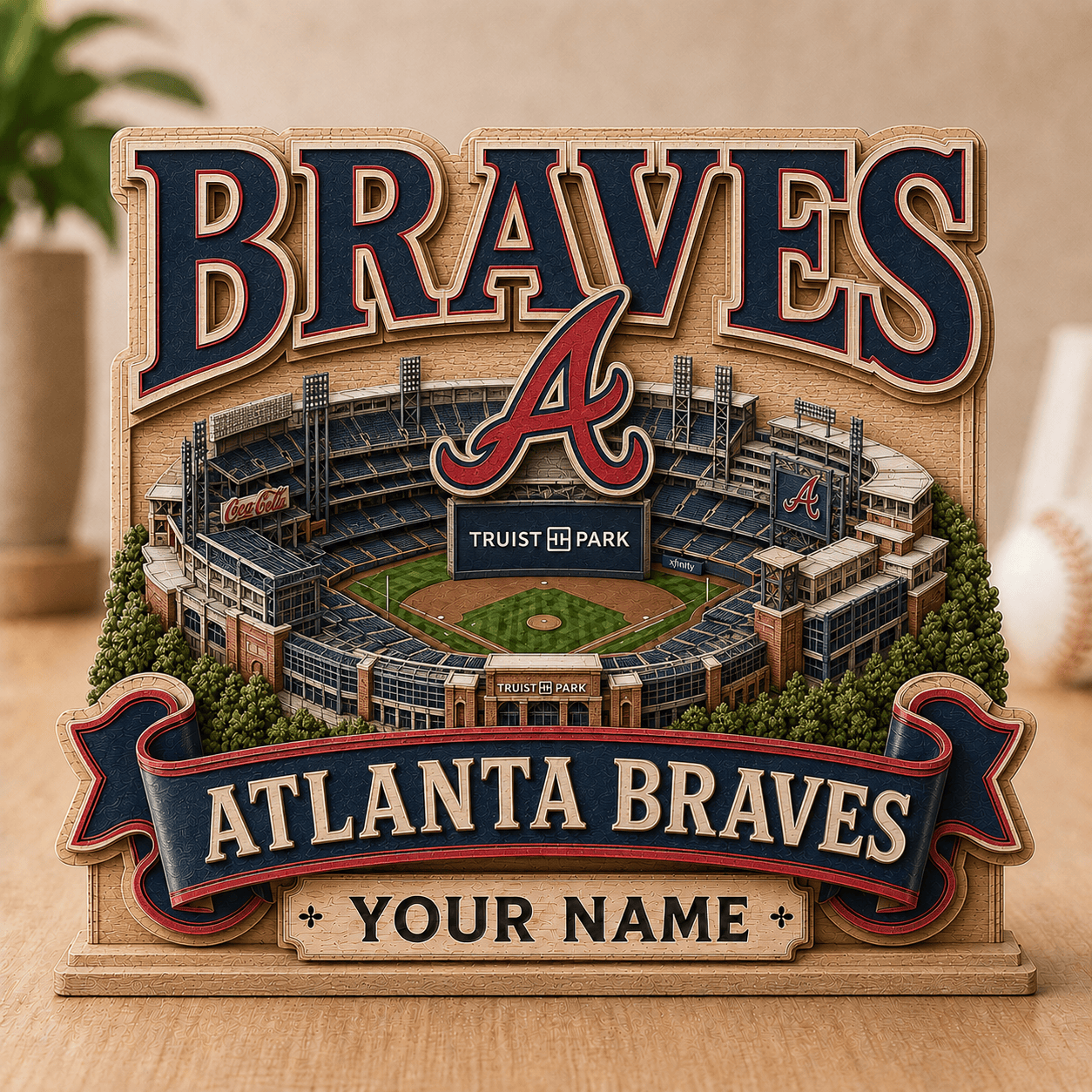 FLASH SALE - NEW CUSTOMIZED MLB09 ABS ATLANTA BRAVES 3-LAYER WOODEN BLOCK