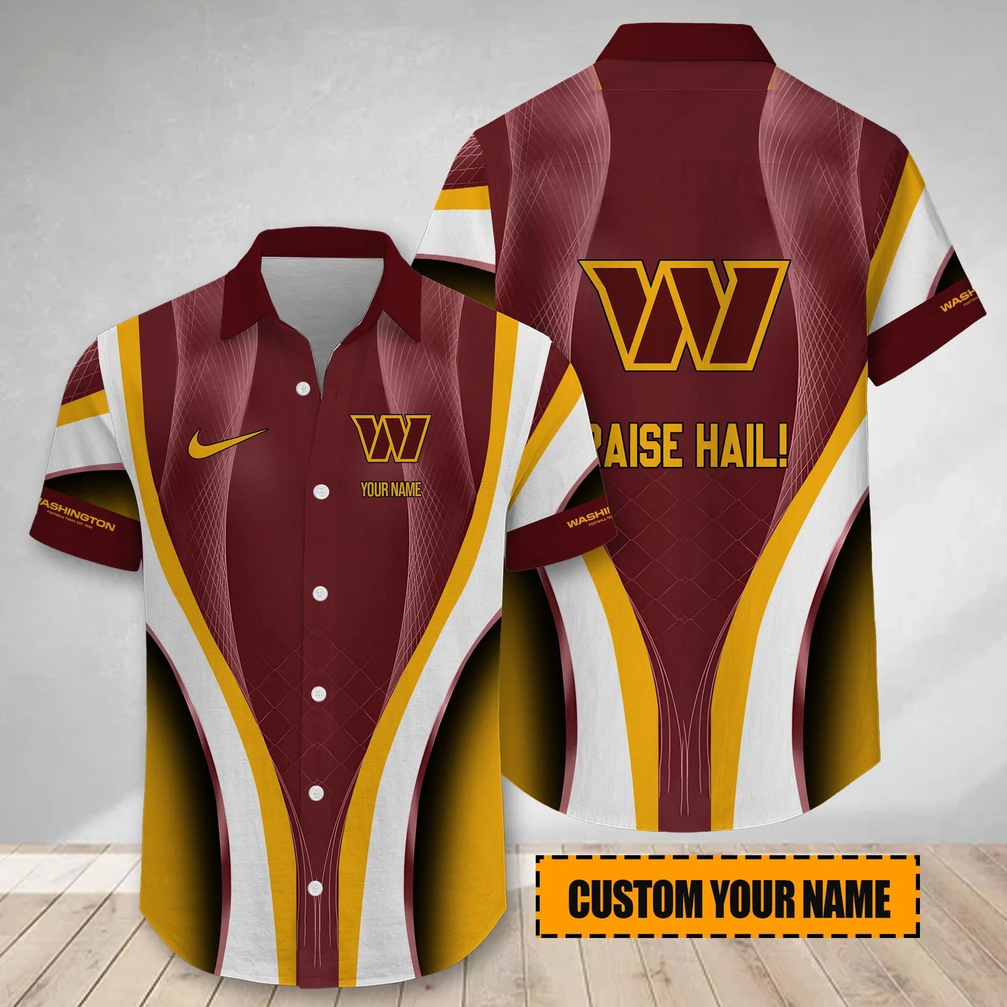 LIMITED EDITION - NEW CUSTOMIZED NFL12 WTC WASHINGTON COMMANDERS SHORT SLEEVE BUTTON-UP SHIRT
