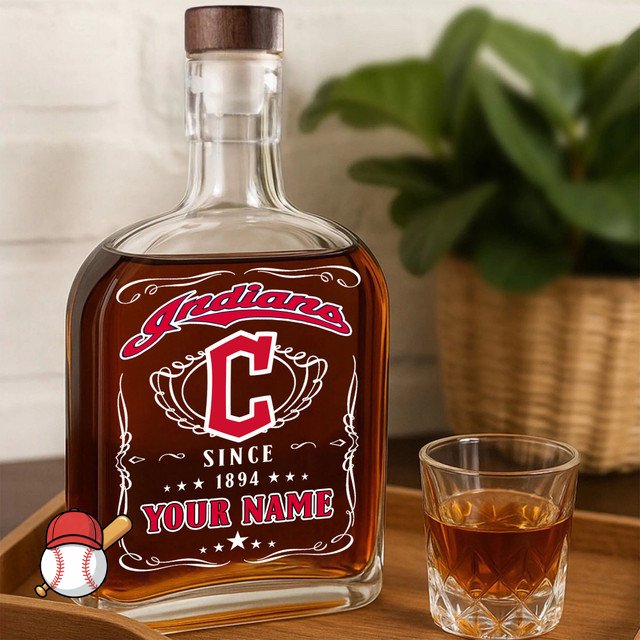 LIMITED EDITION - NEW CUSTOMIZED MLB13 CGS CLEVELAND GUARDIANS LUXURY WHISKEY BOTTLE 450ML