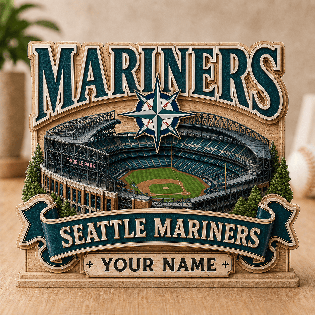 FLASH SALE - NEW CUSTOMIZED MLB14 SMS SEATTLE MARINERS 3-LAYER WOODEN BLOCK