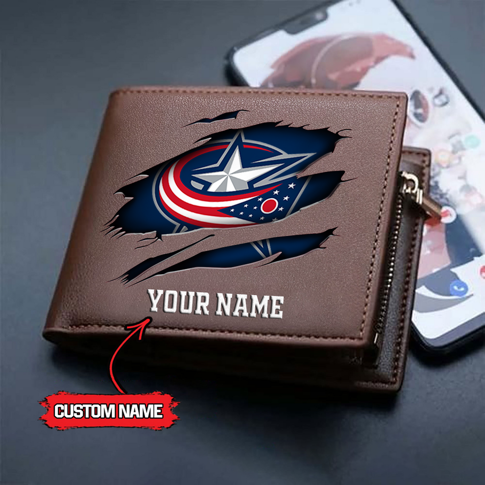 LIMITED EDITION - NEW CUSTOMIZED NHL18 CBJ COLUMBUS BLUE LEATHER WALLET
