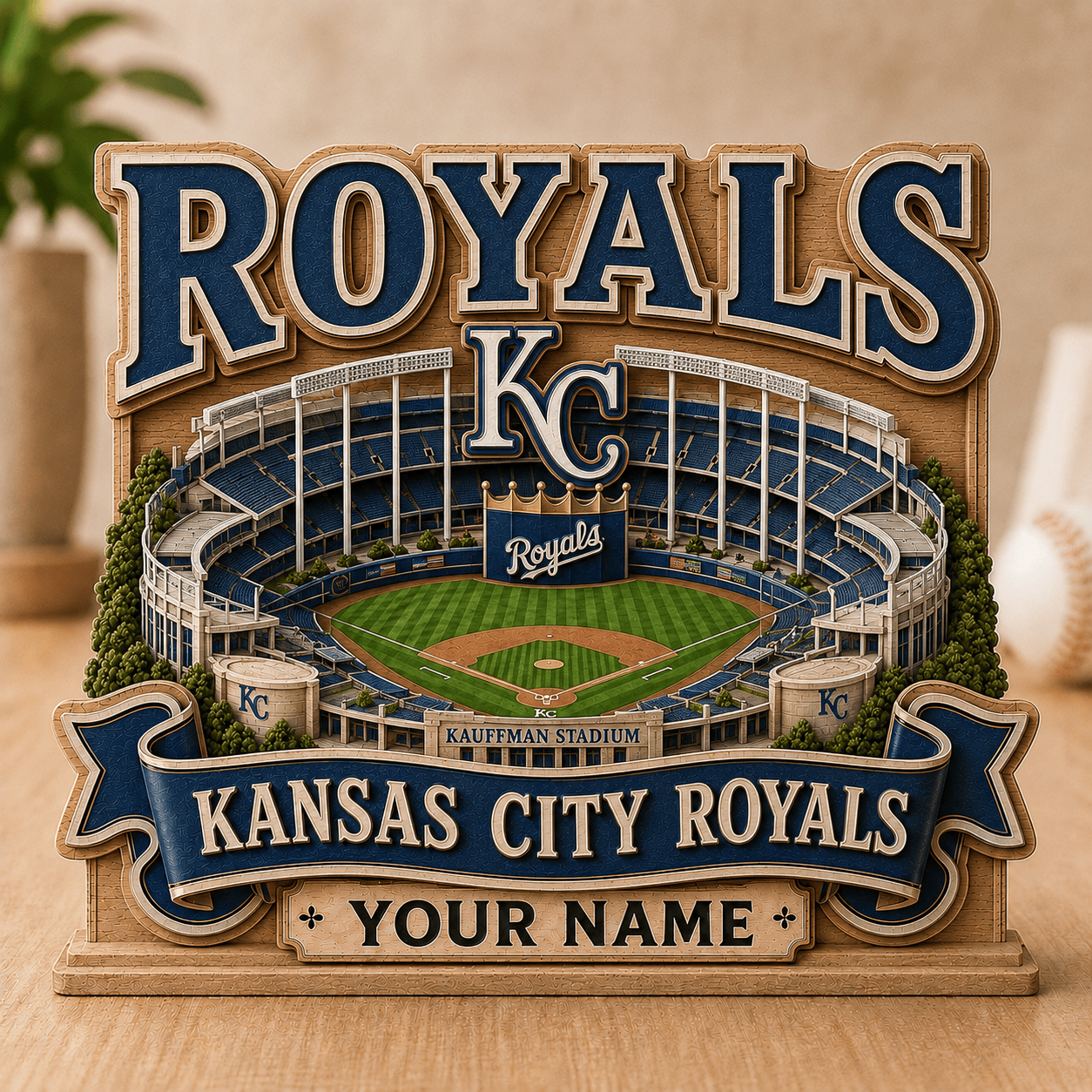 FLASH SALE - NEW CUSTOMIZED MLB19 KCR KANSAS CITY ROYALS 3-LAYER WOODEN BLOCK