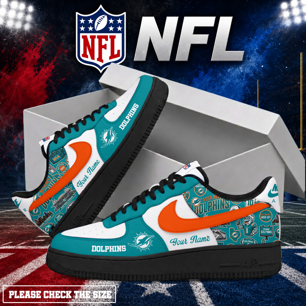 FINAL SALE - NEW CUSTOMIZED NFL19 MDP MIAMI DOLPHINS AF1 SHOES