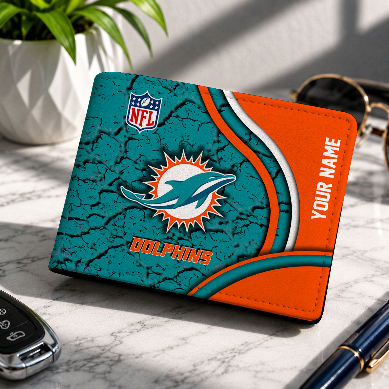 LIMITED EDITION - NEW CUSTOMIZED NFL19 MDP MIAMI DOLPHINS LEATHER WALLET