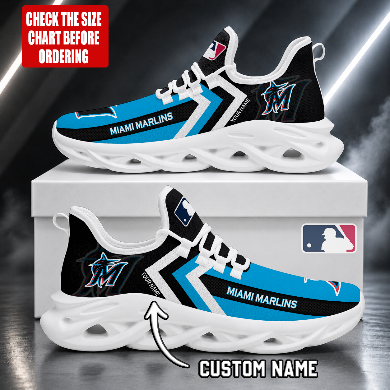 FINAL SALE - NEW CUSTOMIZED MLB20 MMS MIAMI MARLINS MAX SOUL SHOES
