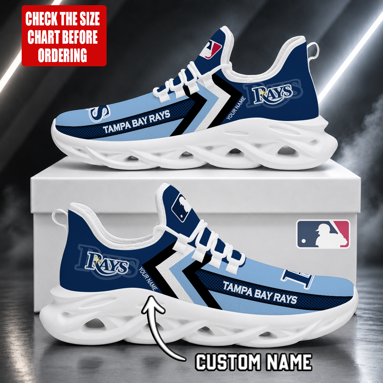 FINAL SALE - NEW CUSTOMIZED MLB21 TBR TAMPA BAY RAYS MAX SOUL SHOES