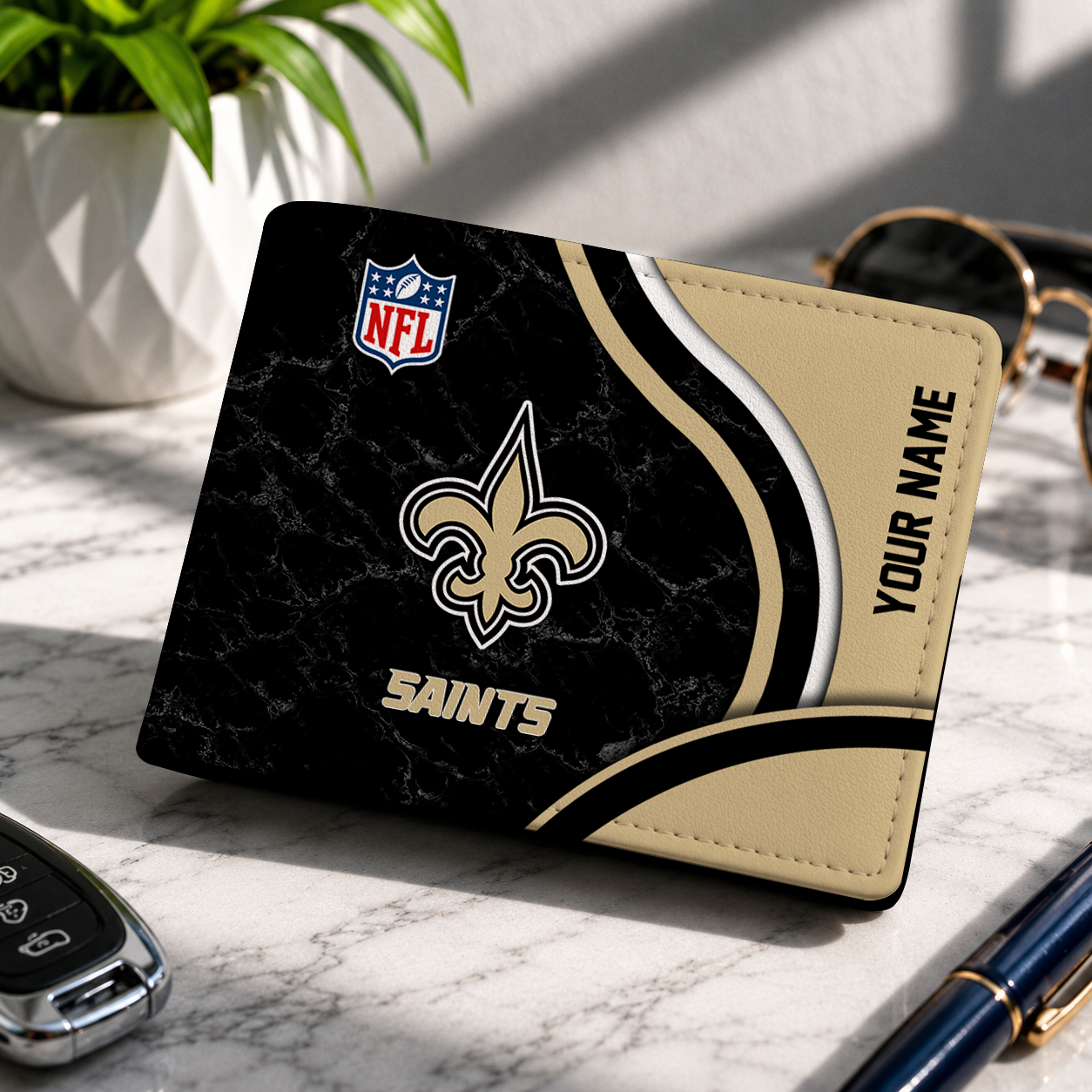 LIMITED EDITION - NEW CUSTOMIZED NFL24 NOS NEW ORLEANS SAINTS LEATHER WALLET