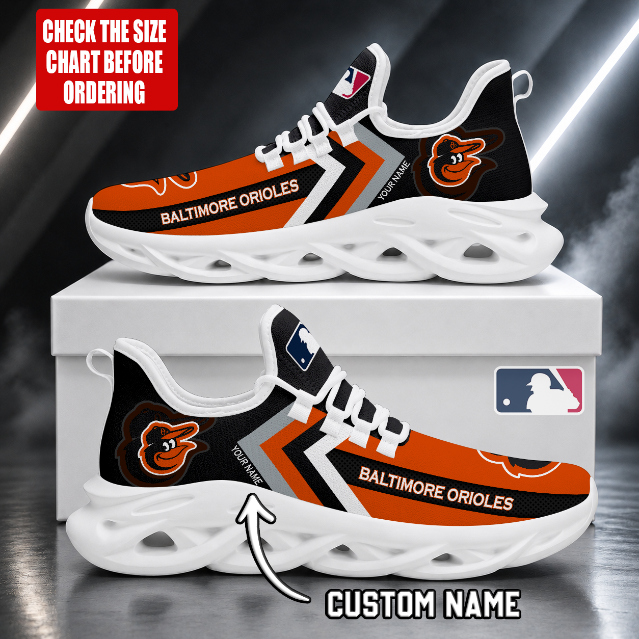 FINAL SALE - NEW CUSTOMIZED MLB25 BOS BALTIMORE ORIOLES MAX SOUL SHOES