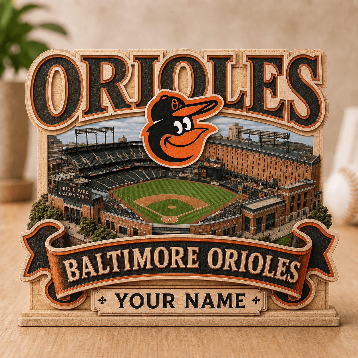FLASH SALE - NEW CUSTOMIZED MLB25 BOS BALTIMORE ORIOLES 3-LAYER WOODEN BLOCK