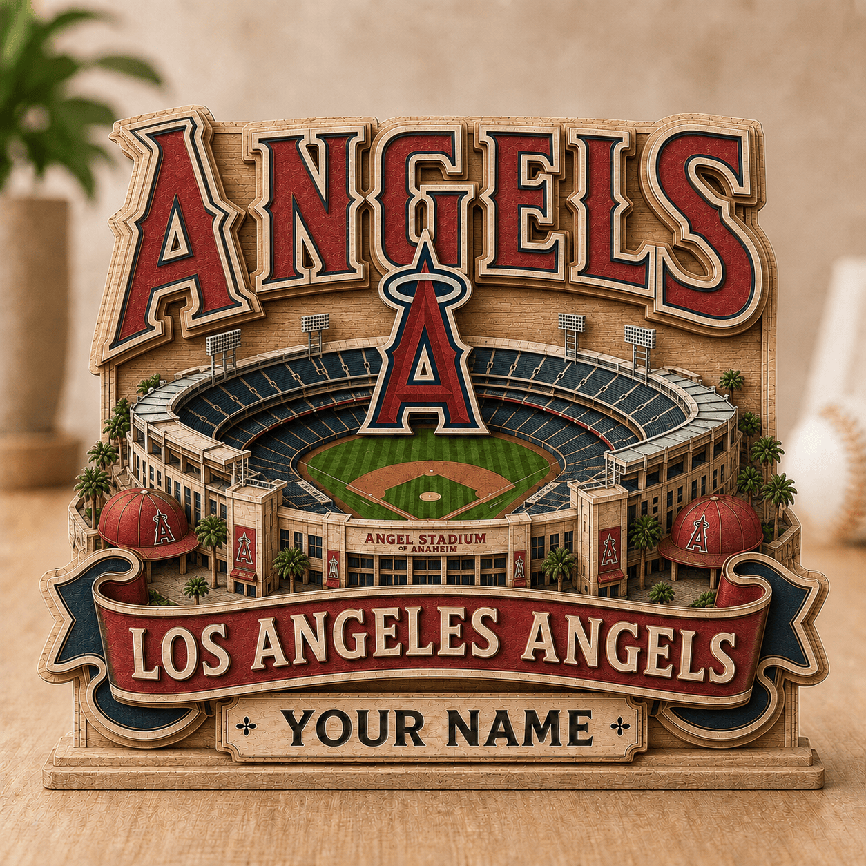 FLASH SALE - NEW CUSTOMIZED MLB27 LAA LOS ANGELES ANGELS 3-LAYER WOODEN BLOCK