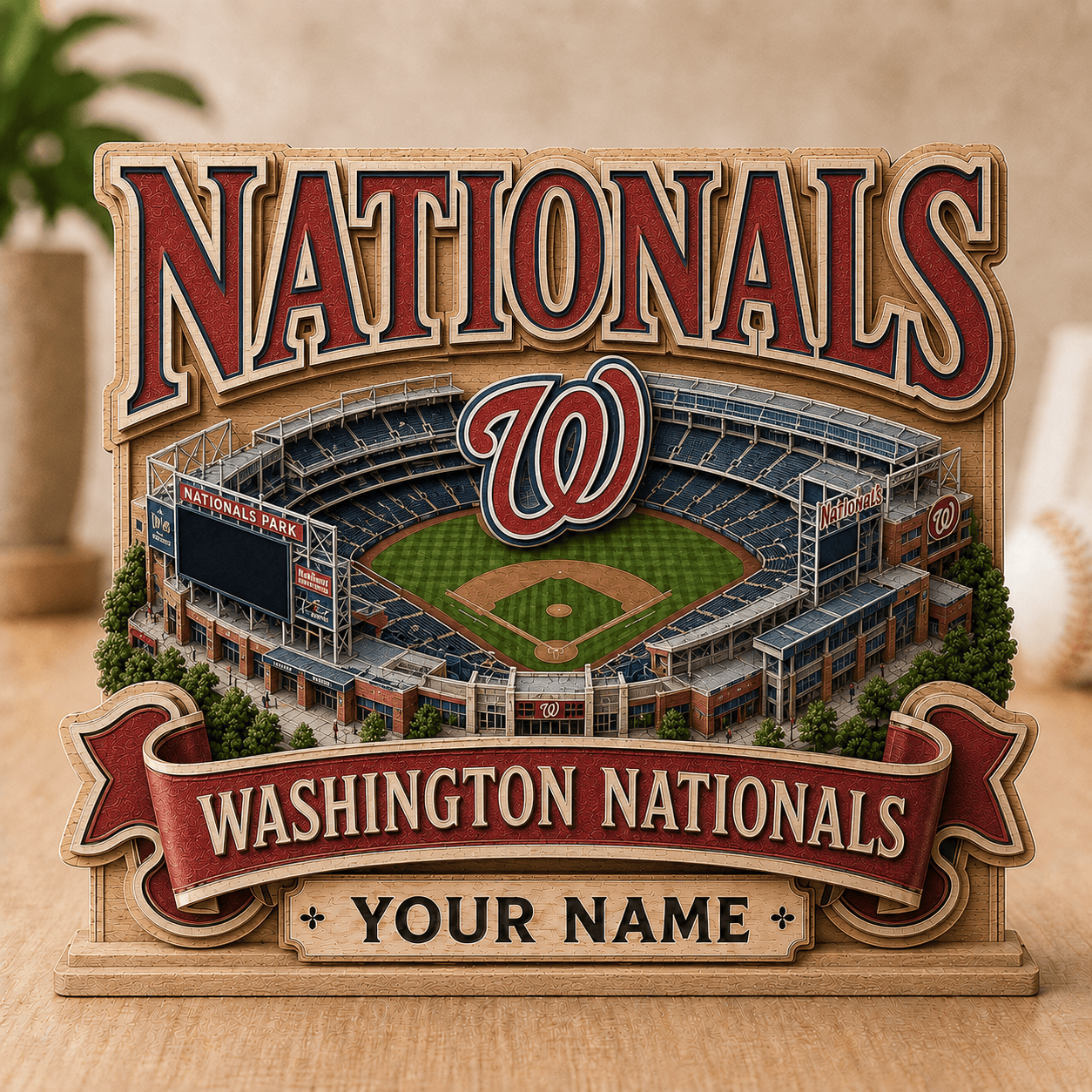 FLASH SALE - NEW CUSTOMIZED MLB28 WNS WASHINGTON NATIONALS 3-LAYER WOODEN BLOCK