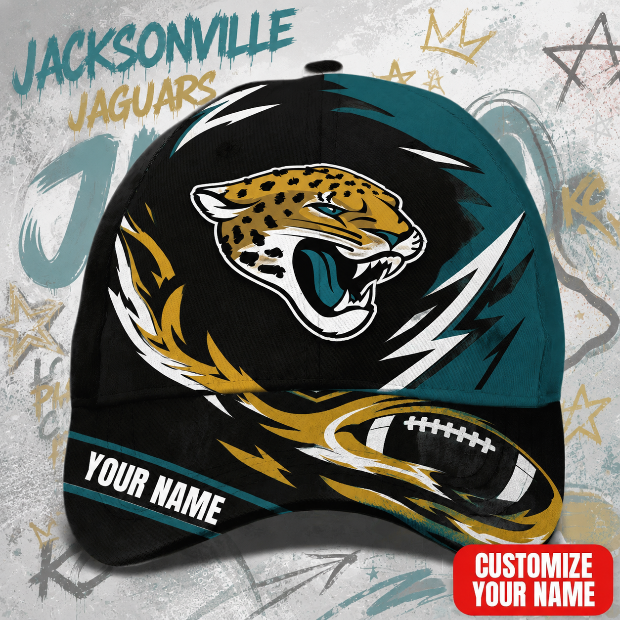 SPECIAL EDITION - NEW CUSTOMIZED NFL30 JSJ JACKSONVILLE JAGUARS CLASSIC CAP