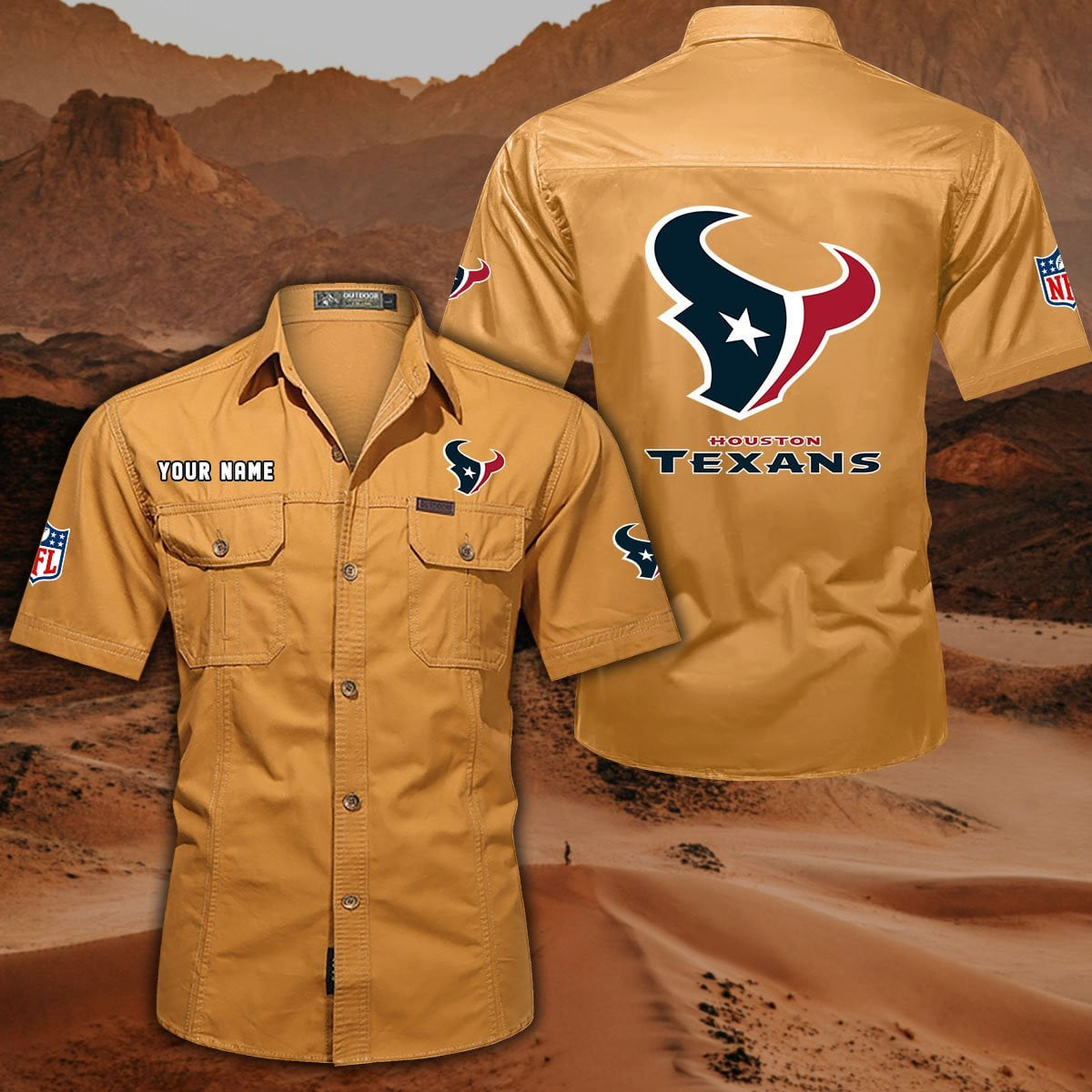 FINAL SALE - NEW CUSTOMIZED NFL15 HTT HOUSTON TEXANS MUTICOLOR MEN'S CARGO SHIRT