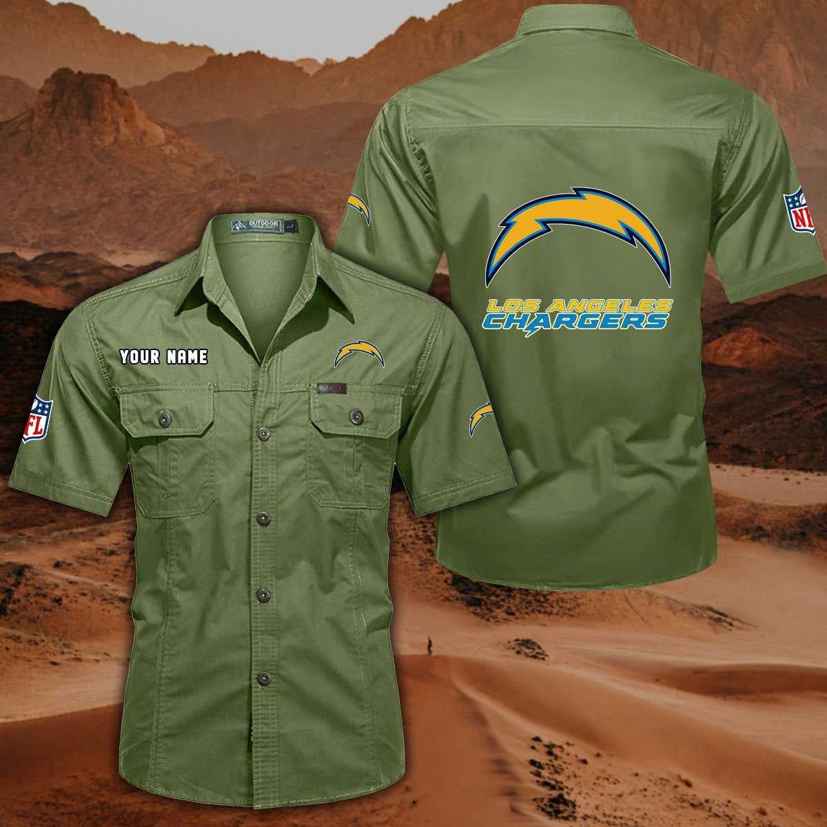 FINAL SALE - NEW CUSTOMIZED NFL09 LAC LOS ANGELES CHARGERS MUTICOLOR MEN'S CARGO SHIRT