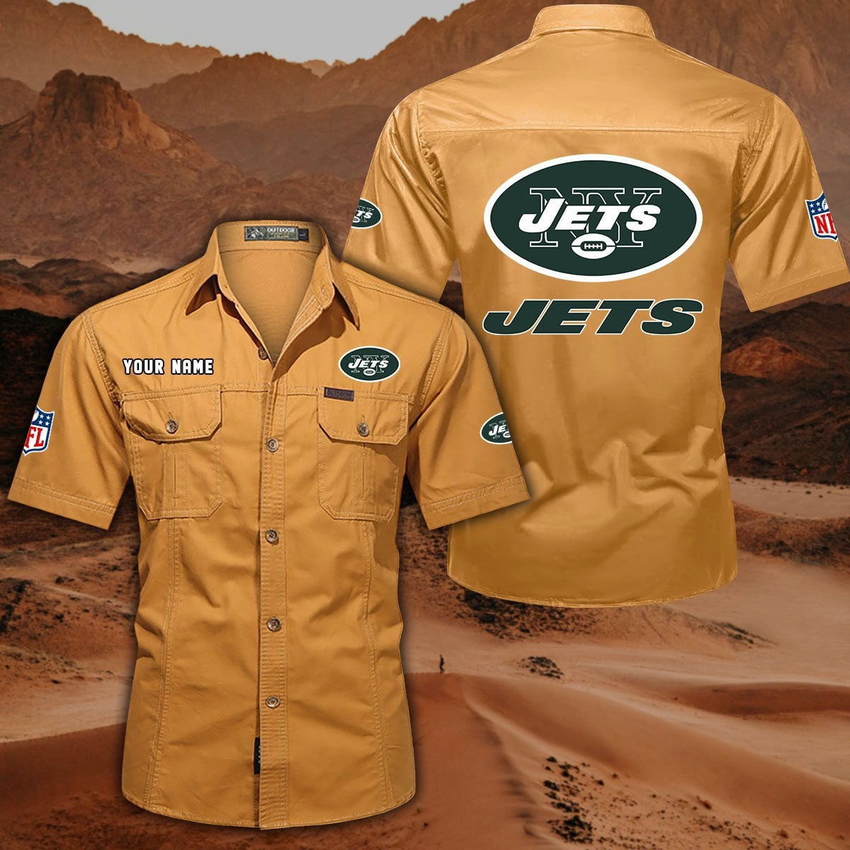 FINAL SALE - NEW CUSTOMIZED NFL25 NYJ NEW YORK JETS MUTICOLOR MEN'S CARGO SHIRT