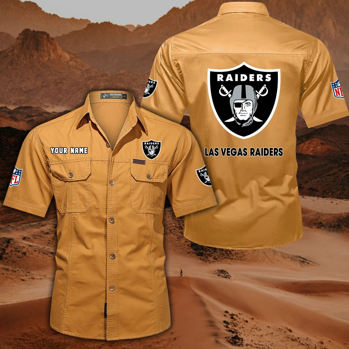 FINAL SALE - NEW CUSTOMIZED NFL07 LVR LAS VEGAS RAIDERS MUTICOLOR MEN'S CARGO SHIRT