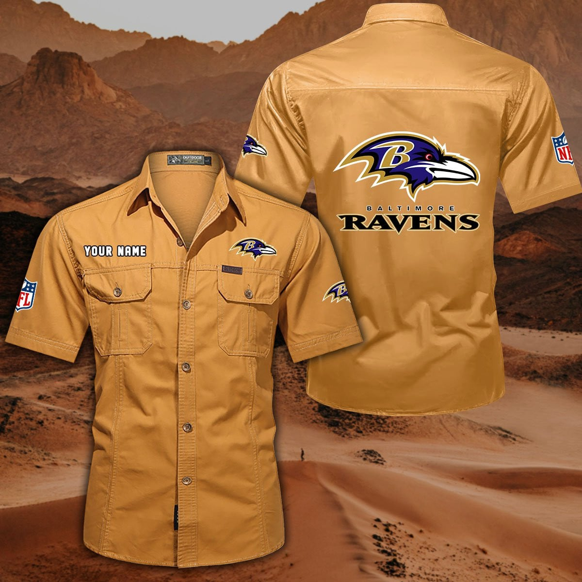 FINAL SALE - NEW CUSTOMIZED NFL28 BTR BALTIMORE RAVENS MUTICOLOR MEN'S CARGO SHIRT
