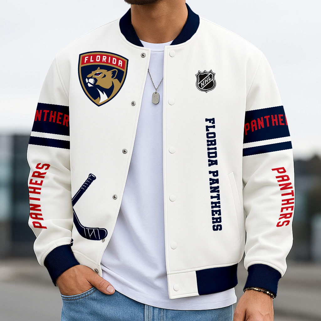LIMITED EDITION - NEW CUSTOMIZED NHL01 FPT FL PANTHERS BASEBALL JACKET, SATIN VARSITY JACKET