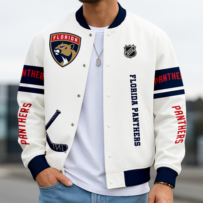 LIMITED EDITION - NEW CUSTOMIZED NHL01 FPT FL PANTHERS BASEBALL JACKET, SATIN VARSITY JACKET