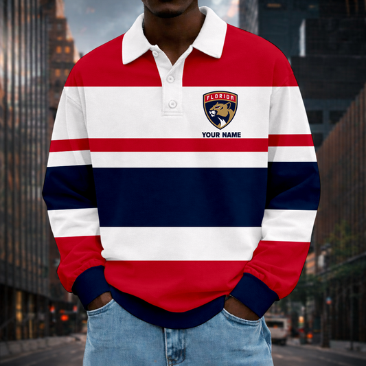 LIMITED EDITION - NEW CUSTOMIZED NHL01 FPT FL PANTHERS MEN LONG SLEEVE POLO