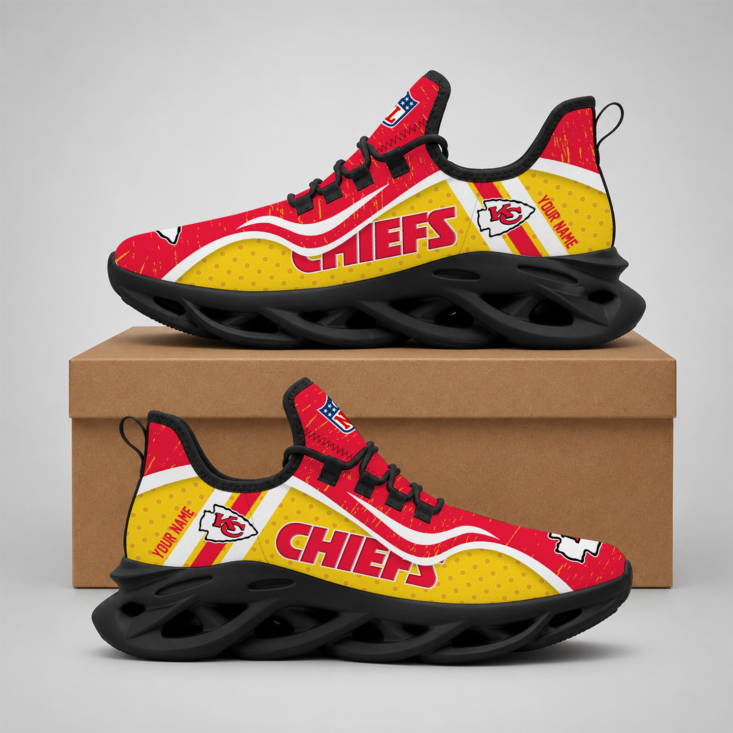 LIMITED EDITION - NEW CUSTOMIZED NFL01 KCC KANSAS CITY CHIEFS MAX SOUL SHOES