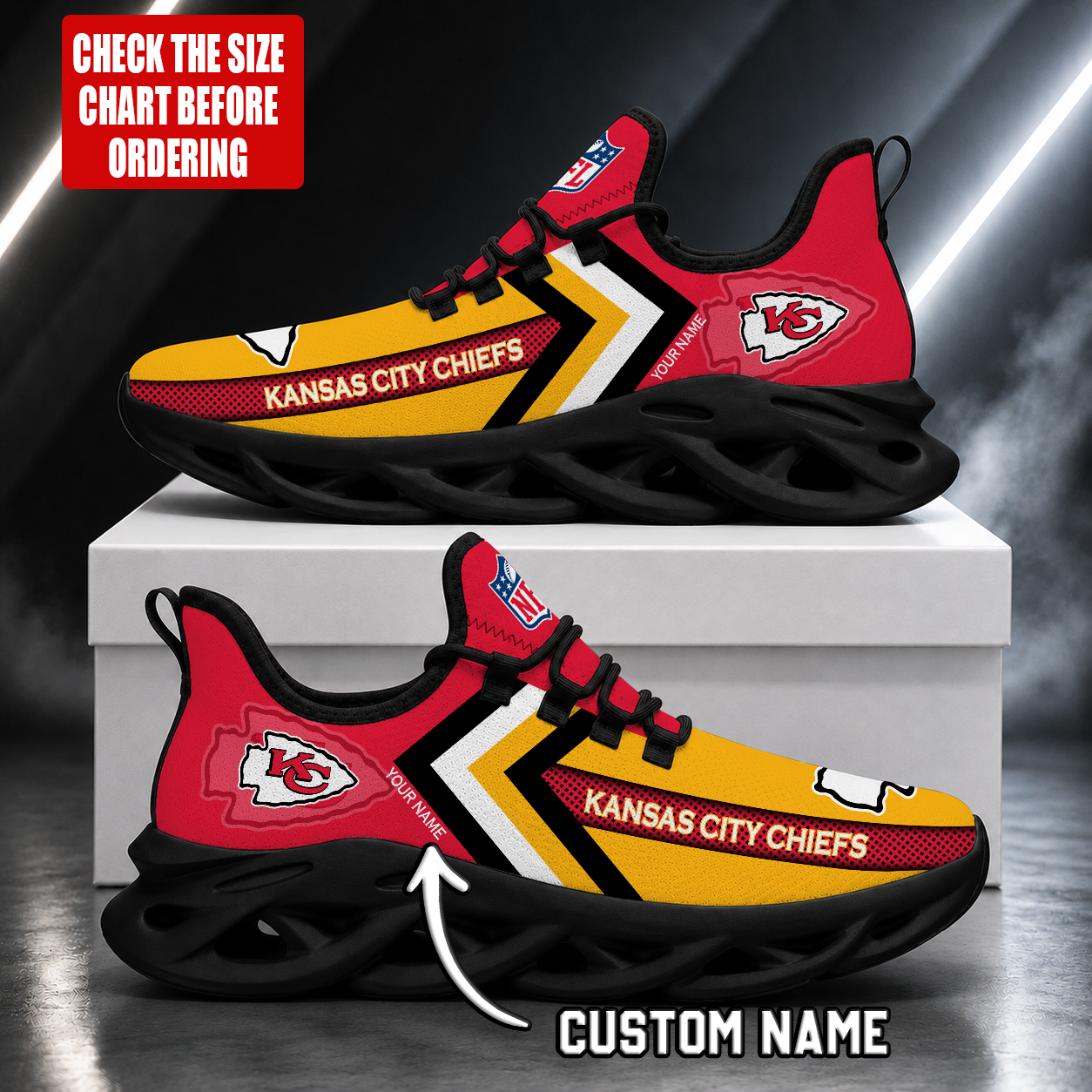 FINAL SALE - NEW CUSTOMIZED NFL01 KCC KANSAS CITY CHIEFS UNISEX MAX SOUL SHOES
