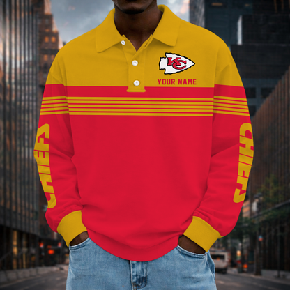 EXCLUSIVE EDITION - NEW CUSTOMIZED NFL01 KCC KANSAS CITY CHIEFS LONG SLEEVE POLO SHIRT