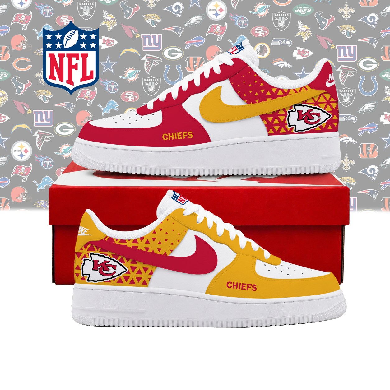 SPECIAL EDITION - NEW CUSTOMIZED NFL01 KCC KANSAS CITY CHIEFS AF1 SHOES