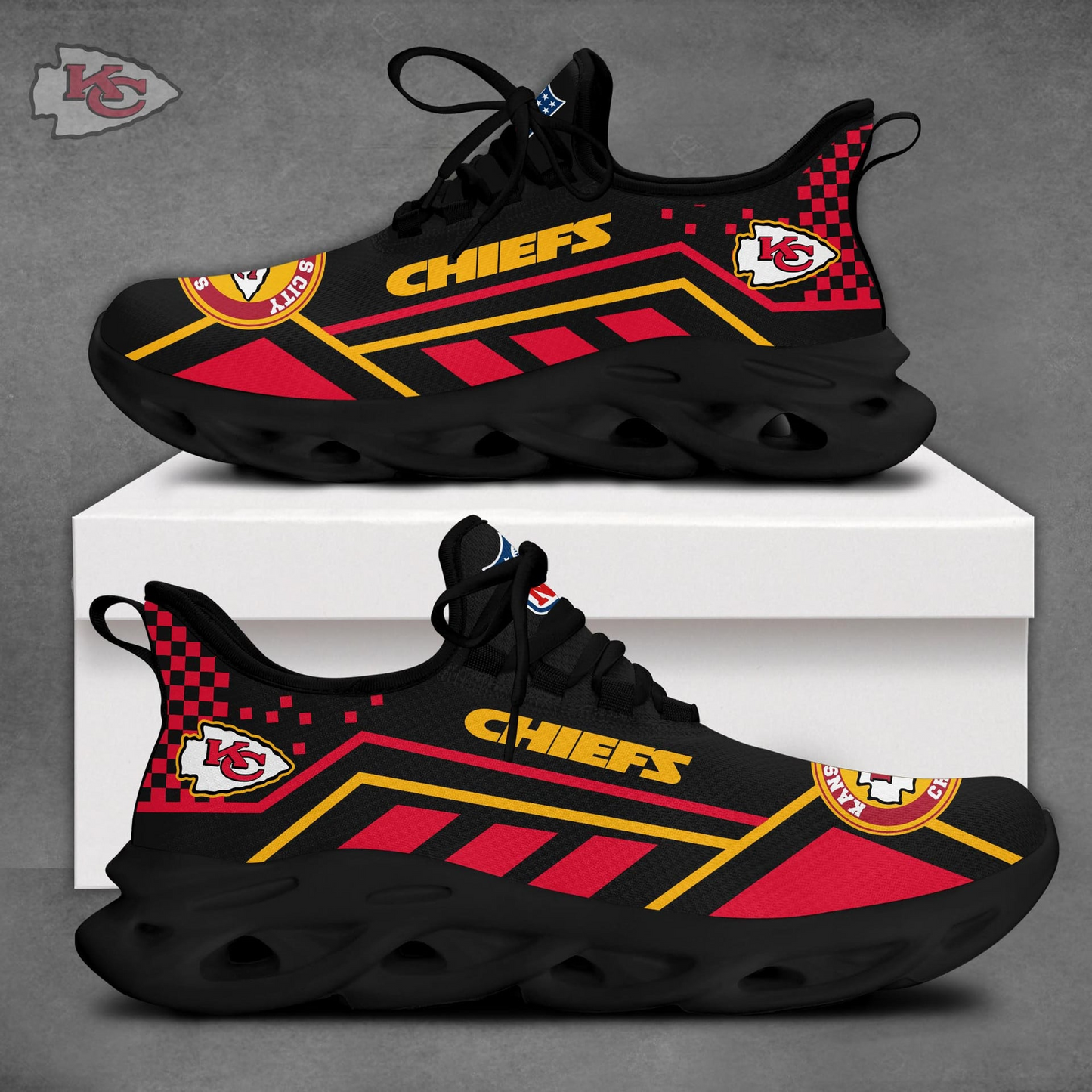 LIMITED EDITION - NEW CUSTOMIZED NFL01 KCC KANSAS CITY CHIEFS MAX SOUL SHOES