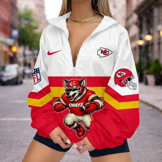 FINAL SALE - NEW CUSTOMIZED NFL01 KCC KANSAS CITY CHIEFS V-NECK ZIPPER SWEATSHIRT JACKET