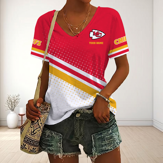 VIRAL EDITION - NEW CUSTOMIZED NFL01 KCC KANSAS CITY CHIEFS V-NECK FEMALE SHIRT