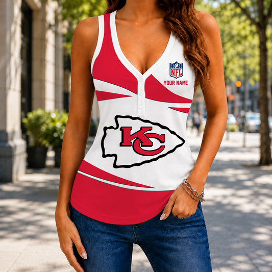 FINAL SALE - NEW CUSTOMIZED NFL01 KCC KANSAS CITY CHIEFS WOMEN'S V-NECK TANK TOP