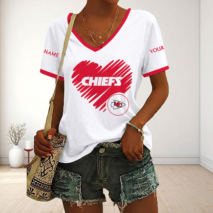LIMITED EDITION - NEW CUSTOMIZED NFL01 KCC KANSAS CITY CHIEFS V-NECK FEMALE SHIRT