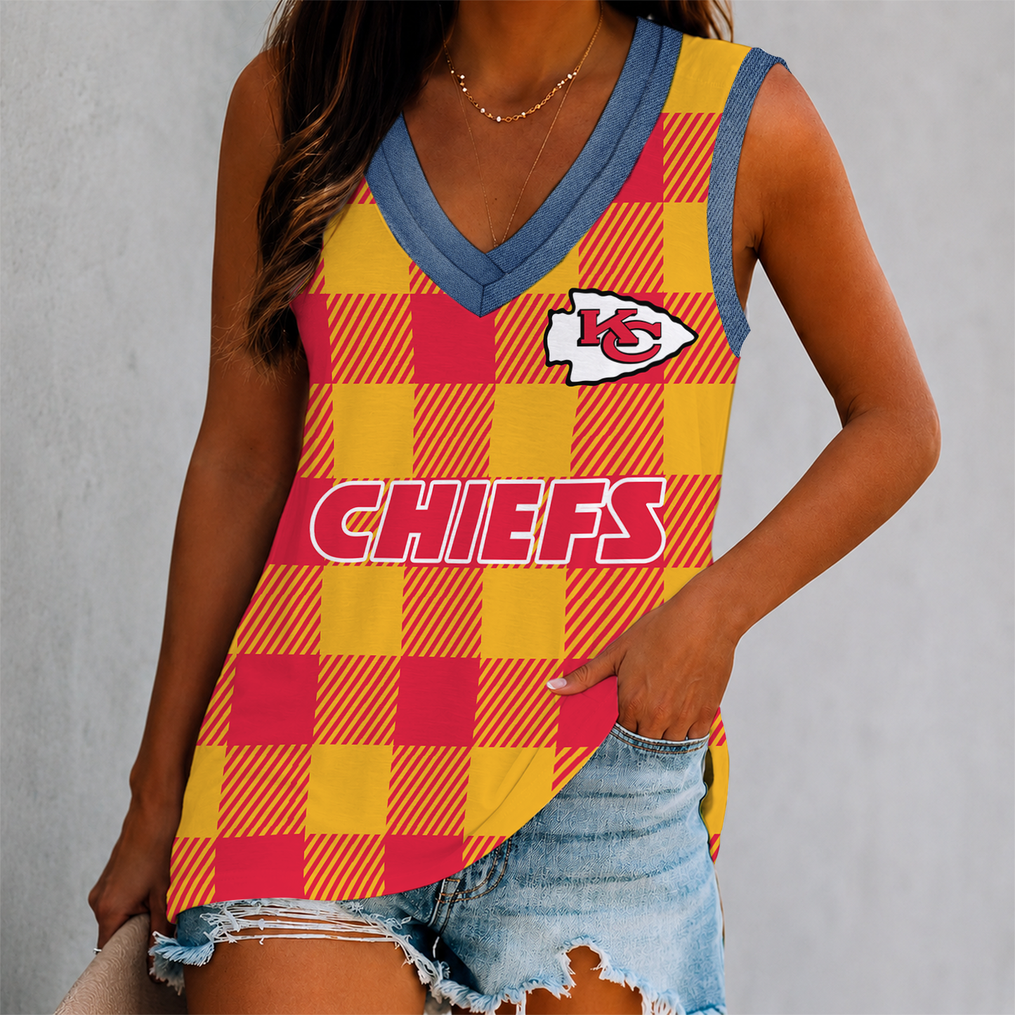 FLASH SALE - NEW CUSTOMIZED NFL01 KCC KANSAS CITY CHIEFS WOMEN'S V-NECK TANK TOP