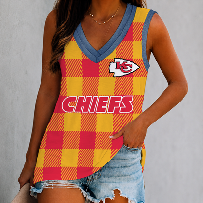 FLASH SALE - NEW CUSTOMIZED NFL01 KCC KANSAS CITY CHIEFS WOMEN'S V-NECK TANK TOP