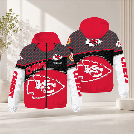 HOT DEAL - NEW CUSTOMIZED NFL01 KCC KANSAS CITY CHIEFS WINDBREAKER JACKET
