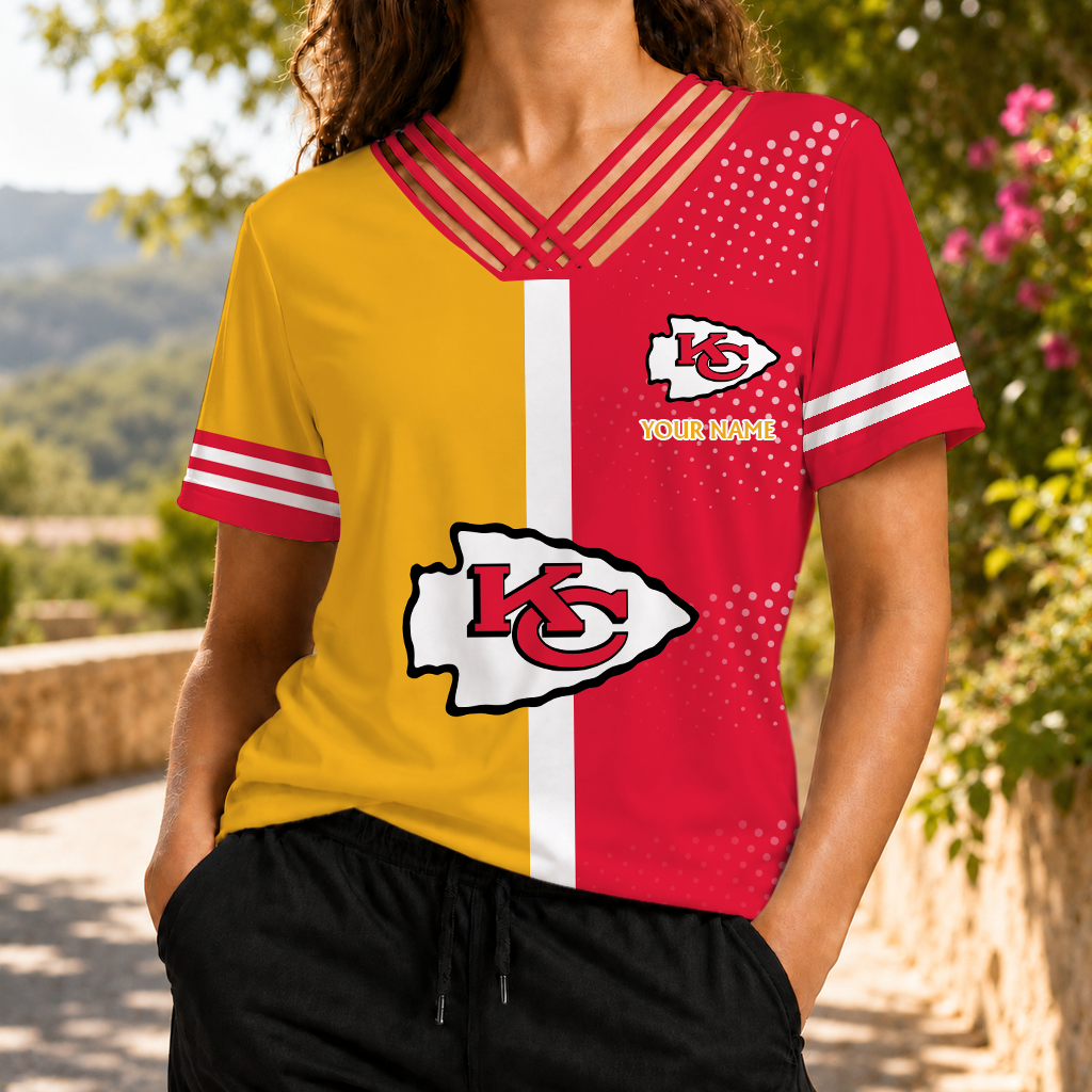 VIRAL EDITION - NEW CUSTOMIZED NFL01 KCC KANSAS CITY CHIEFS V-NECK SHIRT