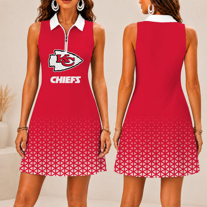 LIMITED EDITION - NEW CUSTOMIZED NFL01 KCC KANSAS CITY CHIEFS WOMEN'S ZIP SLEEVELESS POLO DRESS