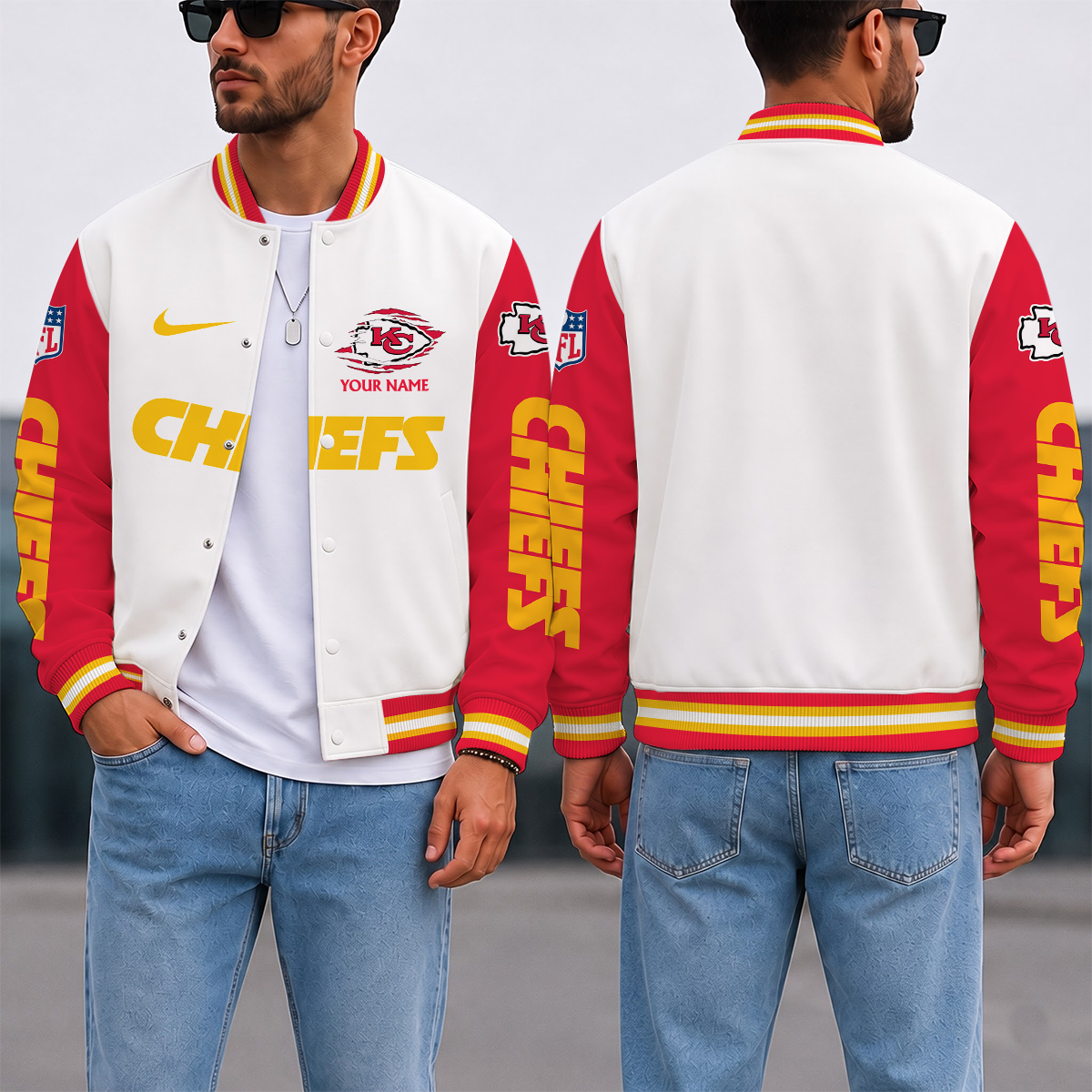 SPECIAL EDITION - NEW CUSTOMIZED NFL01 KCC KANSAS CITY CHIEFS SATIN VARSITY & BASEBALL JACKET