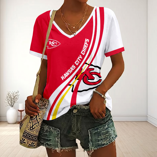 LIMITED EDITION - NEW CUSTOMIZED NFL01 KCC KANSAS CITY CHIEFS V-NECK FEMALE SHIRT