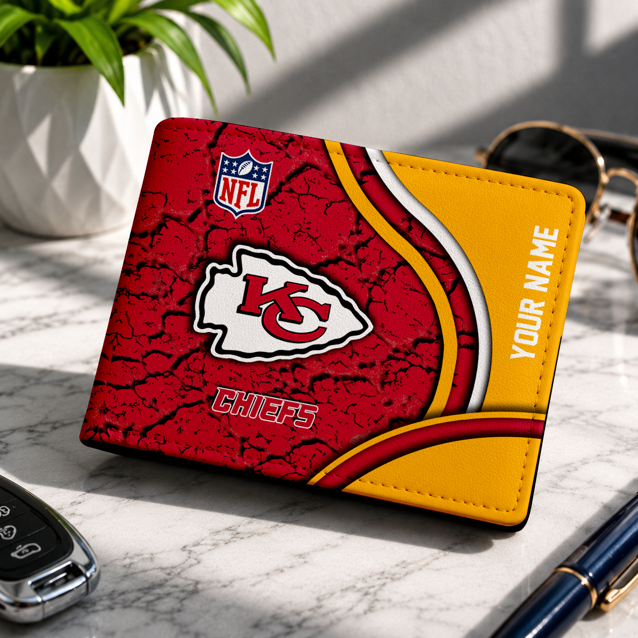 LIMITED EDITION - NEW CUSTOMIZED NFL01 KCC KANSAS CITY CHIEFS LEATHER WALLET
