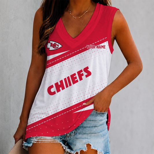 VIRAL EDITION - NEW CUSTOMIZED NFL01 KCC KANSAS CITY CHIEFS WOMEN'S V-NECK TANK TOP