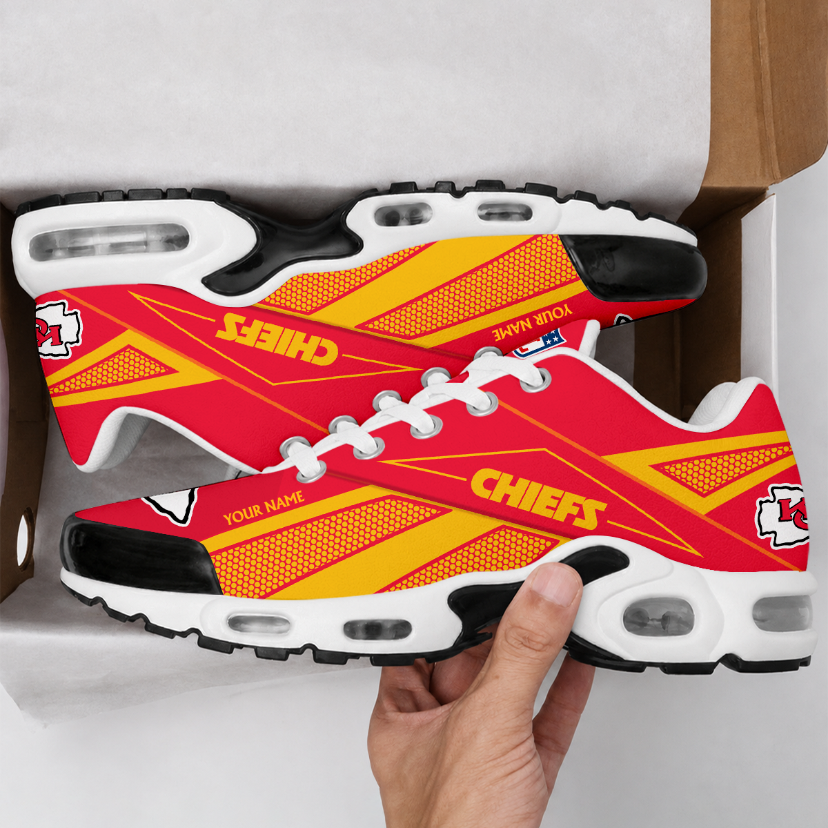 LIMITED EDITION - NEW CUSTOMIZED NFL01 KCC KANSAS CITY CHIEFS AIR MAX PLUS SNEAKERS