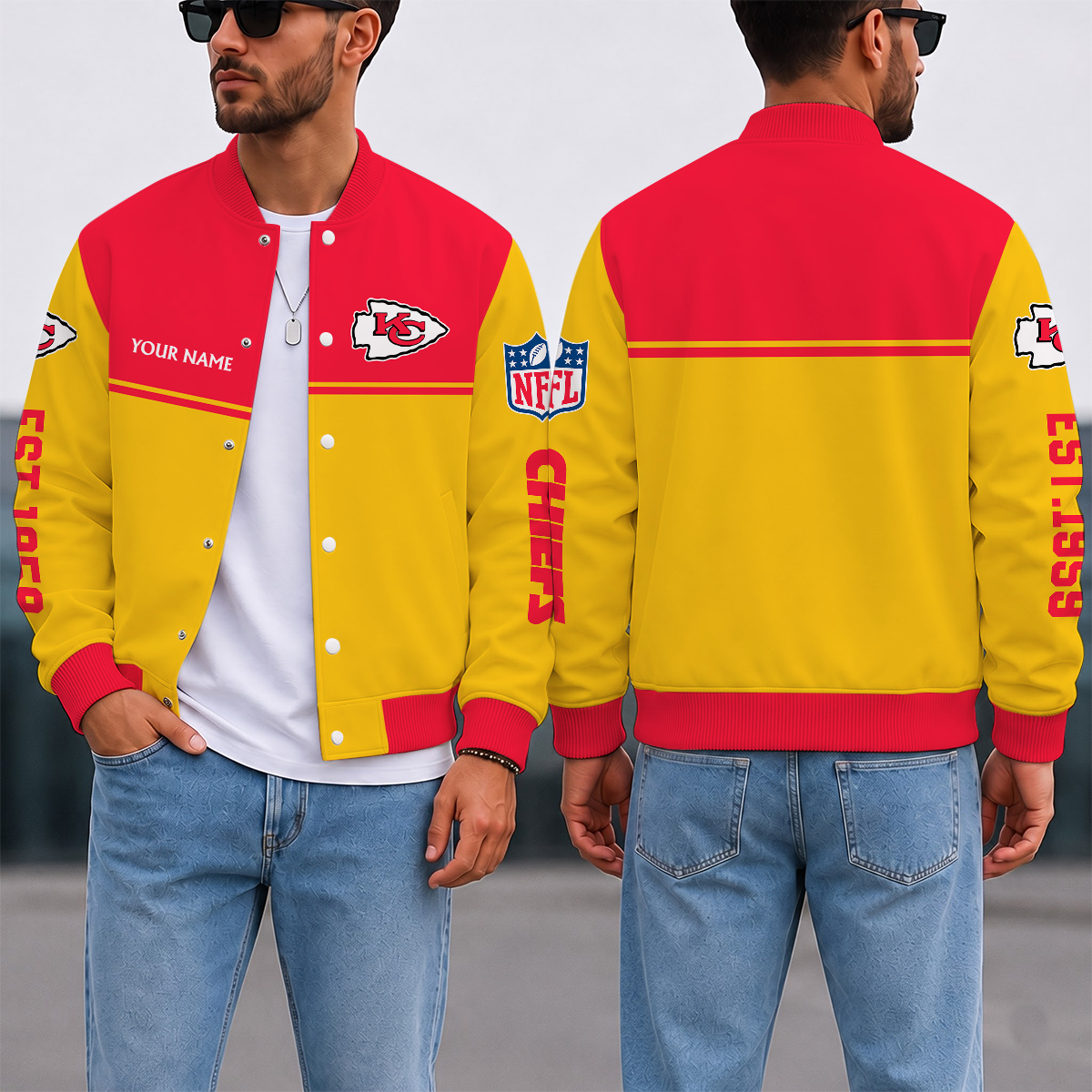 FINAL SALE - NEW CUSTOMIZED NFL01 KCC KANSAS CITY CHIEFS SATIN VARSITY & BASEBALL JACKET