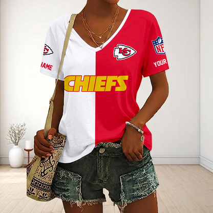 VIRAL EDITION - NEW CUSTOMIZED NFL01 KCC KANSAS CITY CHIEFS V-NECK FEMALE SHIRT