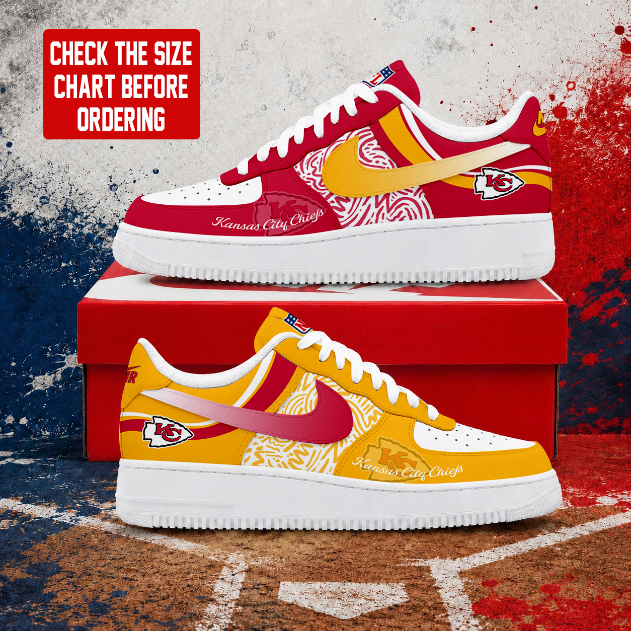 FLASH SALE - NEW CUSTOMIZED NFL01 KCC KANSAS CITY CHIEFS AF1 SHOES